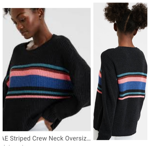 ae striped crew neck oversized sweater